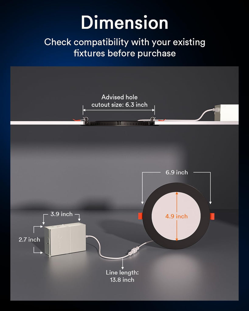 Smart Recessed Lighting 6 Inch, RGBWW Canless Wafer Downlight 13W