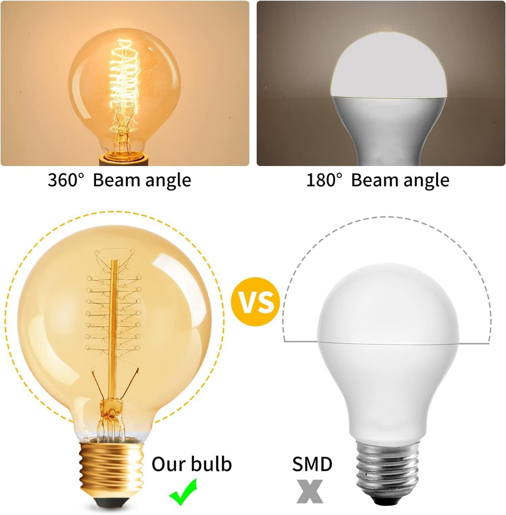 G80 Globe Edison Light Bulb, Vintage 4-Pack Edison Light Bulb, 60W 2700K 110V Spiral Filament Light Bulbs, E26 Base