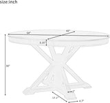 Extendable Round Dining Table for 4-8, Farmhouse 42"-54'' Expandable Kitchen Table with Removable Leaf and Pedestal
