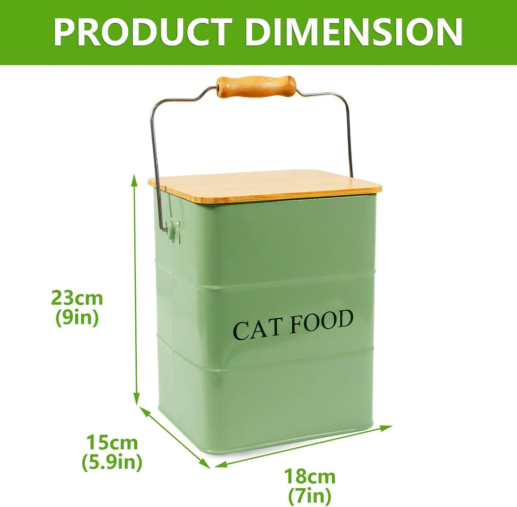 Cat food storage container storage bin with wooden lid scoop included green metal cat food container countertop