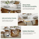 71" Hobart Modern Dining Table for 6-8, Matte White Dining Table Sintered Stone Dining Tabletop with Bronze Carbon