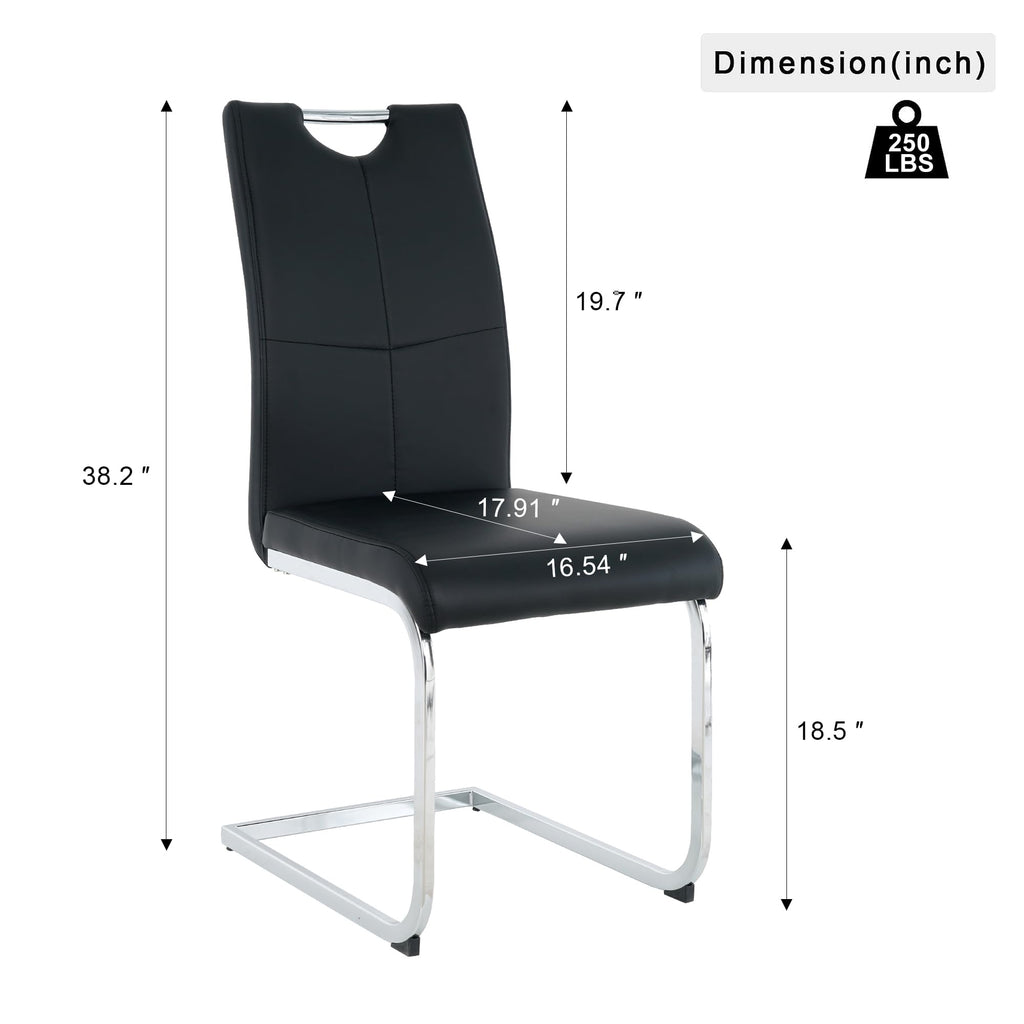 Modern Dining Chairs Set of 4 PU Faux Leather High Back Upholstered Chairs with Silver Metal Legs Dining Room, Black