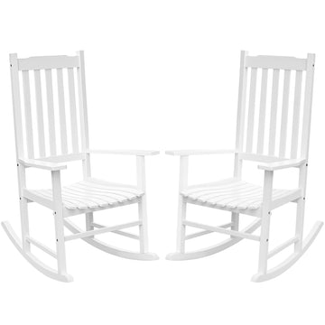 Acacia Wood Porch Rocking Chairs Set of 2 (White)