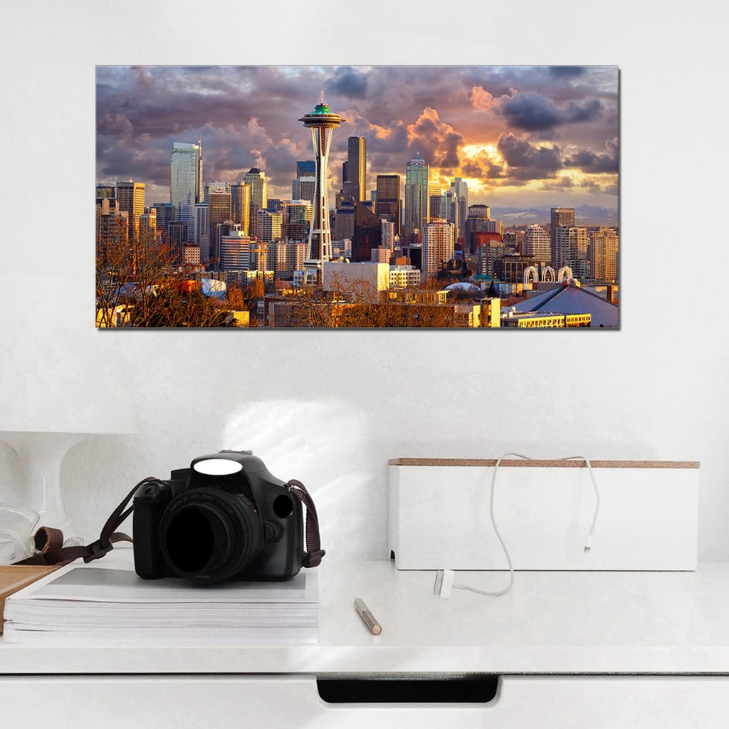 Extra Large Seattle City Wall Canvas Print Home Office Bedroom Decor