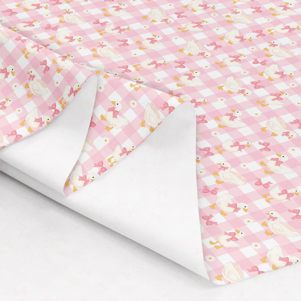 Lovely Goose Fabric by The Yard, Cartoon Butterfly Bowknot Floral Soft Polyester Fabric, Geometric Grid No Stretch