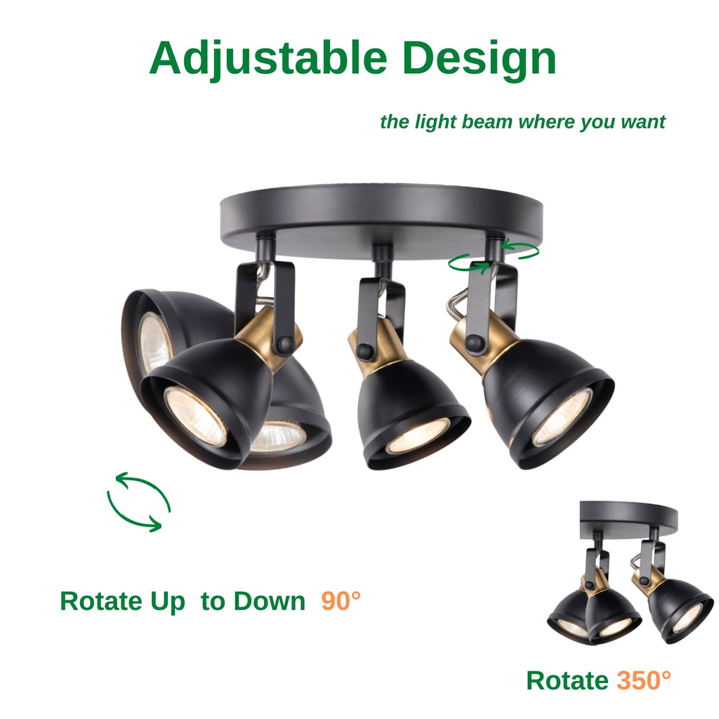 3 Light Track Lighting Kit, Matte Black Brass Finish with Modern Directional Round Ceiling Spotlight Fixture