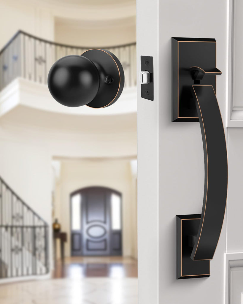 Front Door Handle, Oil Rubbed Bronze Entry Door Handle No Lock