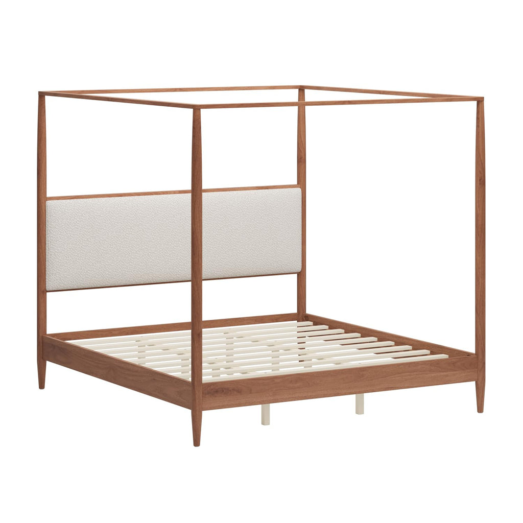 Wood Canopy Bed Frame, Walnut Vintage Four-Posters Platform Bed