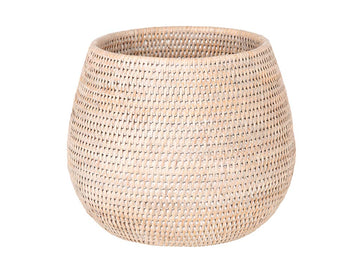 La Jolla Coco Rattan Bowl, White-Wash, Large Planter