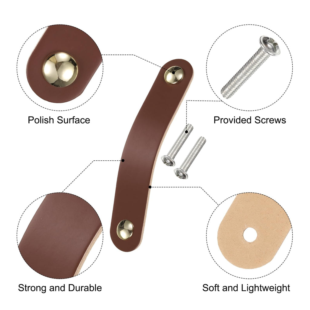 6 Packs Leather Drawer Pulls, Double Hole Leather Drawer Knobs Furniture Dresser Handles Pulls with Screws