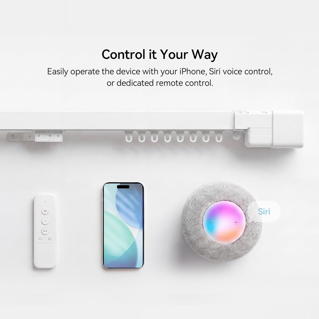 Remac M1 No-Cut Telescopic Motorized Curtain Track, Apple Home Certified Matter Smart Curtain System, Works with
