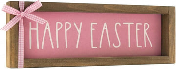Happy Easter Sign, Wooden Pink Easter Table Top Decorations Indoor, Spring Wood Decorative Signage Wall Art Living