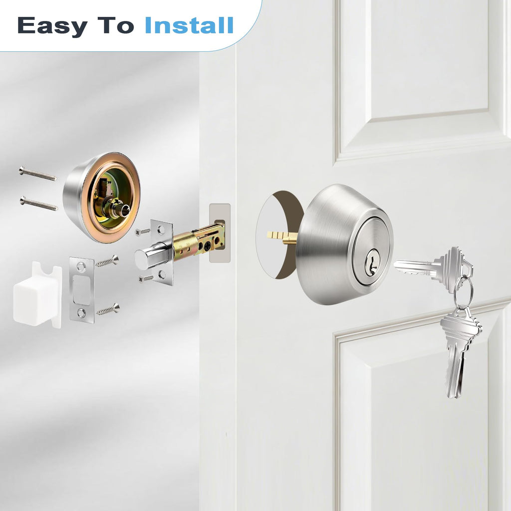1 Pack Satin Nickel Double Cylinder Deadbolt Lock Set, Keyed Two Sides Door Lock for Exterior and Interior Door