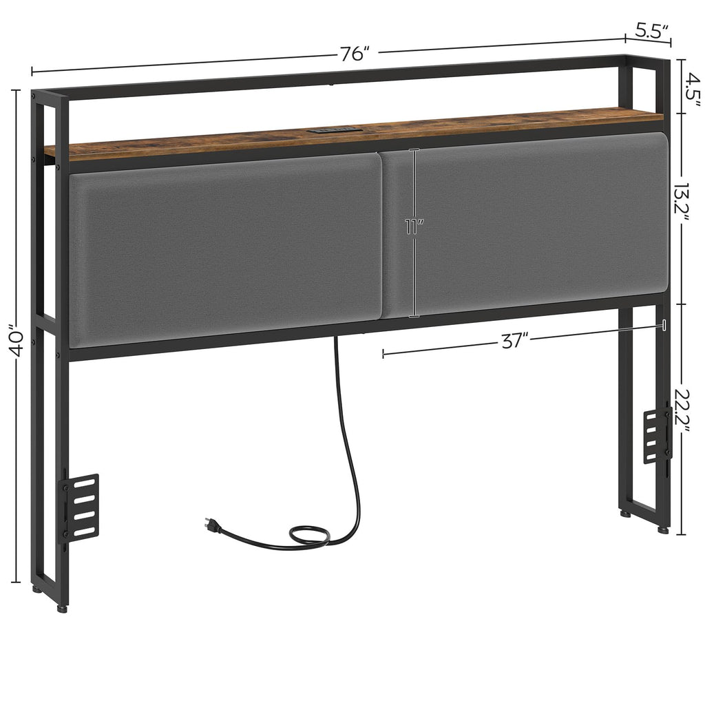 Headboard Only with Storage, Upholstered Head Board with Charging Station, Height Adjustable, Sturdy and Stable