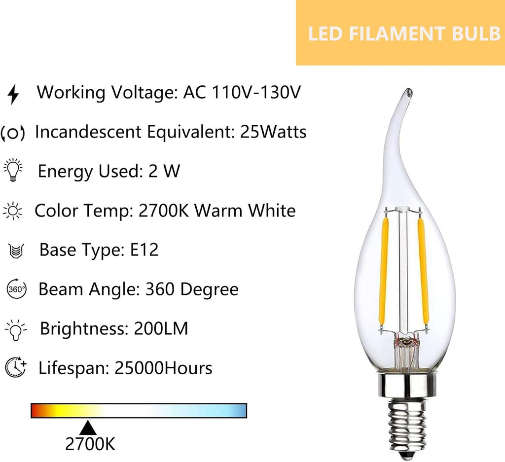 Dimmable E12 LED Bulb 25 Watt Equivalent Candelabra Light Bulbs