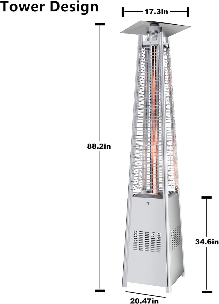 48,000 BTU Pyramid Patio Heater, Outdoor Patio Heaters for Outdoor Use with Cover & Wheels, 88" Quartz Glass Tube