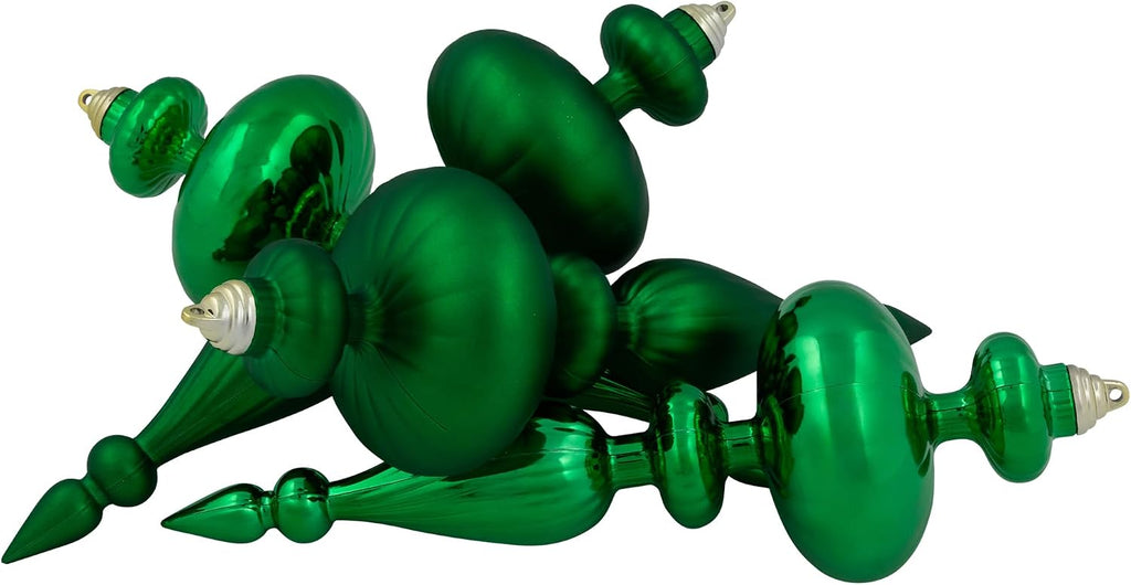 Shatterproof Commercial Size Finial Christmas Ornaments - 14" - Green - Set of 4