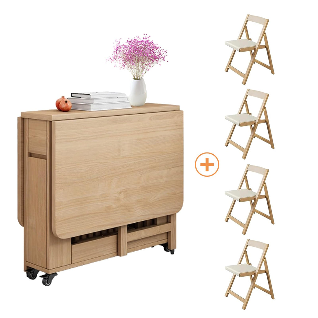 Folding Dining Table Set, Saving Space Extendable Drop Leaf Table