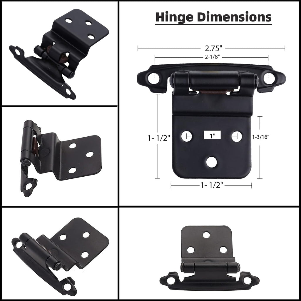 3/8" Inset Cabinet Hinges Black (2 Pair -4 Pcs) Offset Self Closing Matte Black Cabinet Hinges Cabinets w/Bumpers &