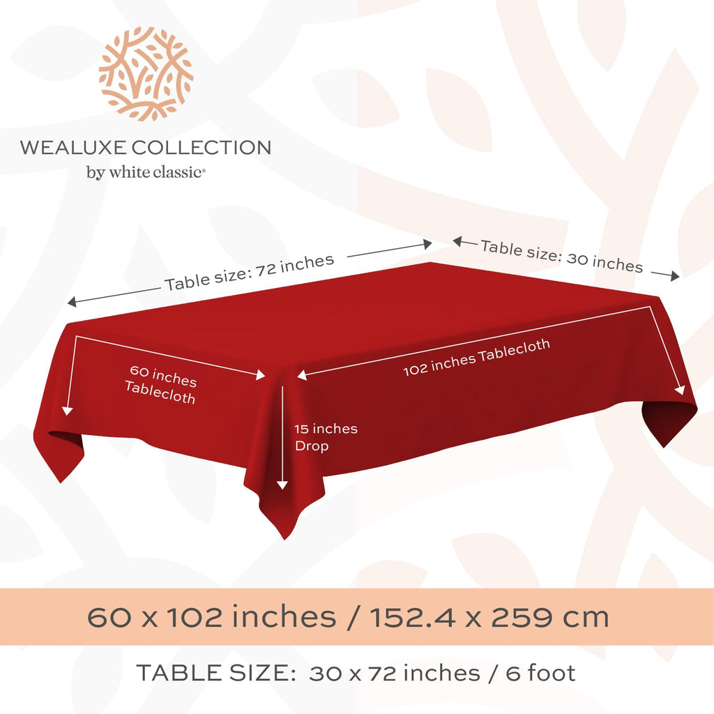 Wealuxe Red Tablecloth 60x102 - Rectangular 6 feet Table Cover Cloth 200 GSM, 2 Pack