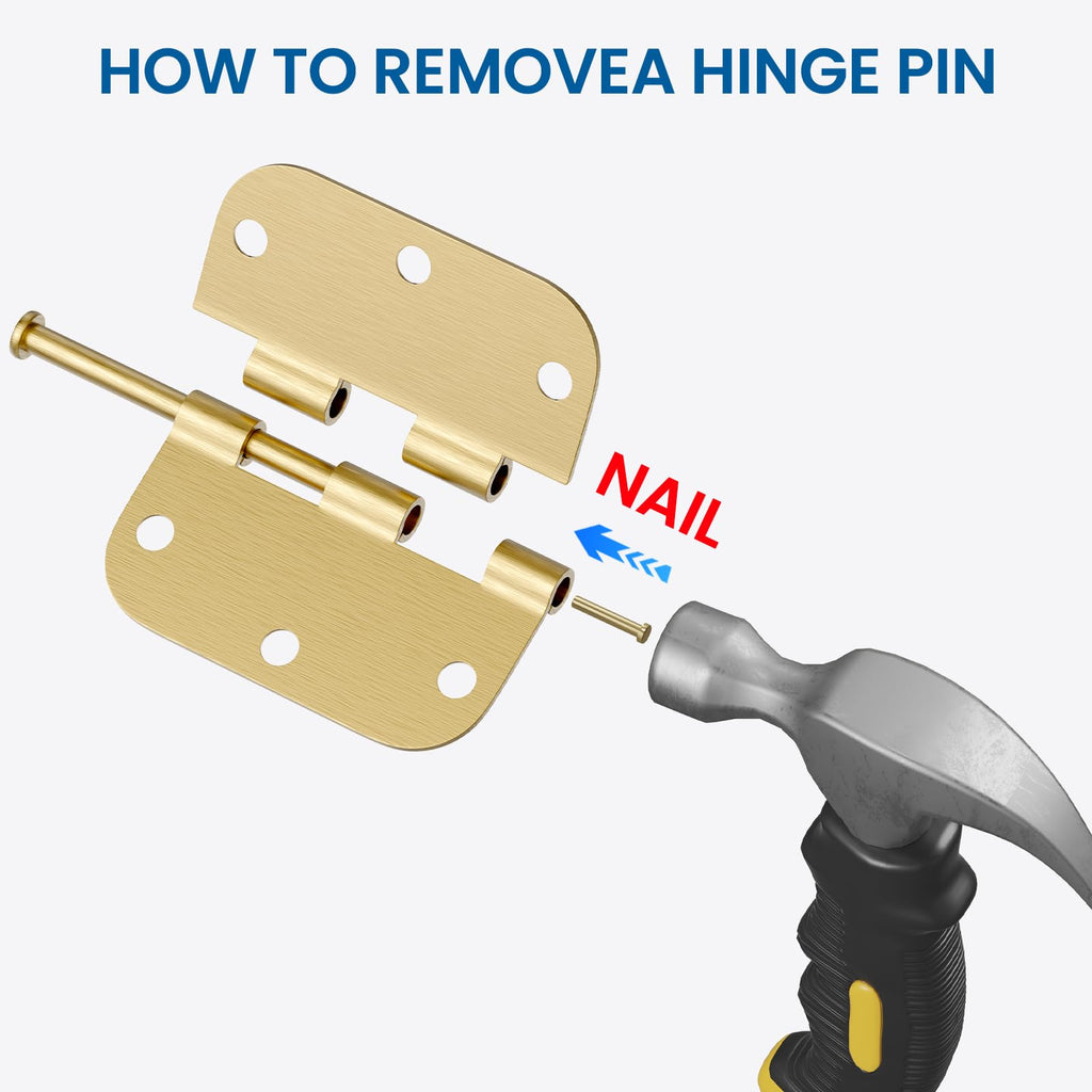 12 Pack Brushed Brass Door Hinges 3.5 Inch Gold Door Hinge with 5/8" Radius Corners Interior Door Hinges 3 1/2" Satin