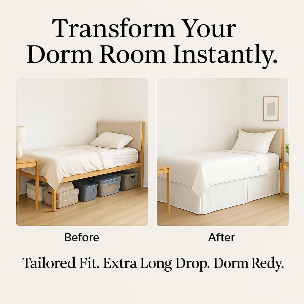 Split Corner Dorm Bed Skirt Twin XL - 34 Inch Drop, 100% Microfiber, Extra Long Bed Skirt for College Dorm, Platform