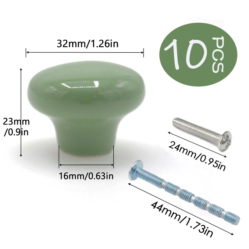 10-Pack Ceramic Cabinet Knobs Green 32mm Round Drawer Pull