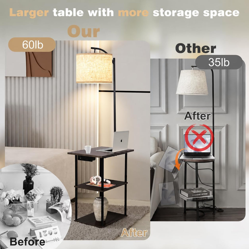Floor Lamp with Table & Remote, End Table with Charging Station