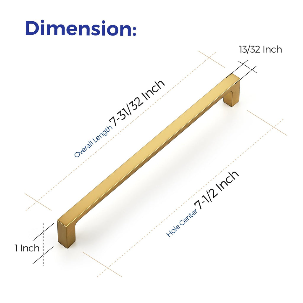Brushed Brass Kitchen Cabinet Solid Handles,7-1/2 Inch,10 Pack