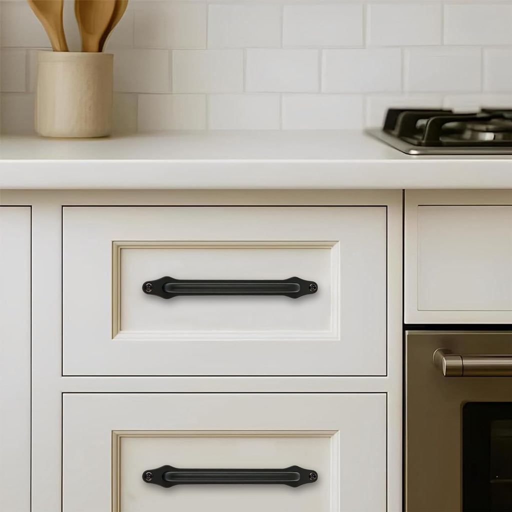5 Pack 3 Inch Hole Center Matte Black Cabinet Pull with Backplate Solid Heavy Duty Handles with Backplate Cabinet