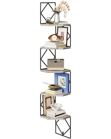 5-Tier Corner Shelf, Floating Shelf, Wall-Mounted Storage Shelf, Wall Decor, Narrow Corner Bookshelf, and Bathroom