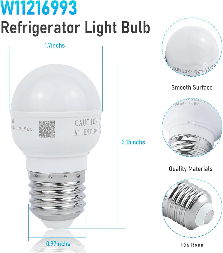 For Whirlpool Refrigerator Light Bulb AP6329125 4813672, PS12349398, W10820003, W11125625.
