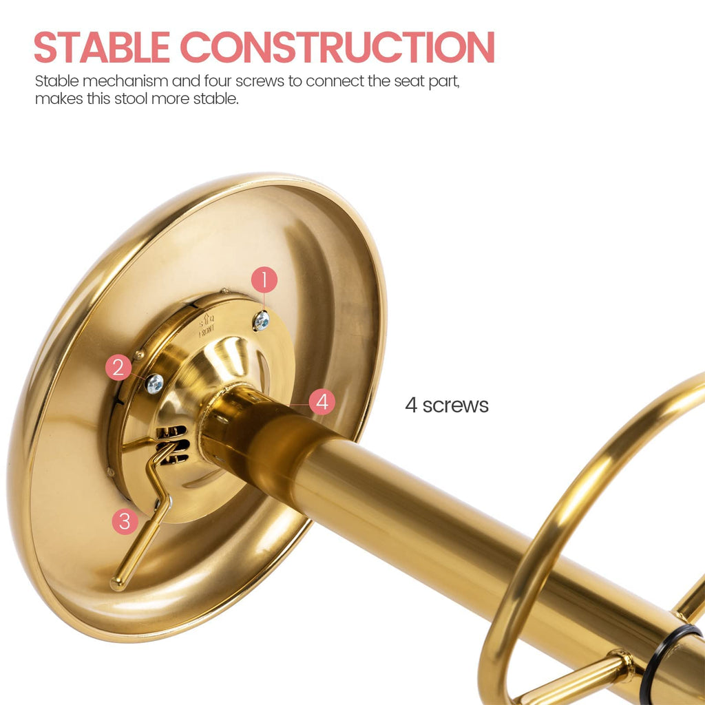 Adjustable Bar Stool, Swivel Round Metal Airlift Backless, 1 pc Gold