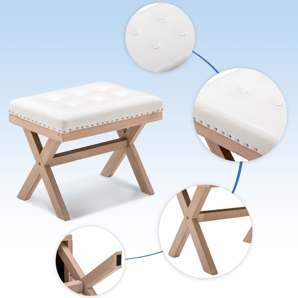 Bench Ottoman Faux Leather Upholstered Entryway Bedroom Bench Footstool Seat with X-Shaped Wooden Legs Bedroom Living