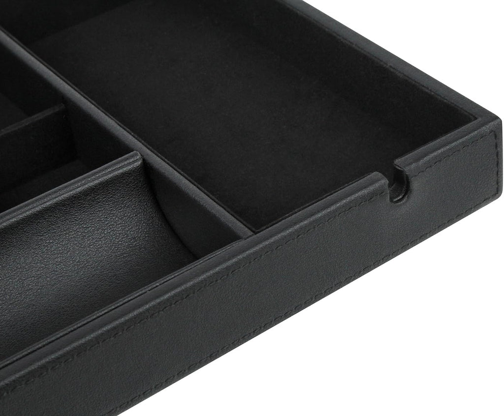 Faux Leather Valet Tray for Gift, Nightstand Organizer Decorative Dresser Tray Box with Phone Charging Station