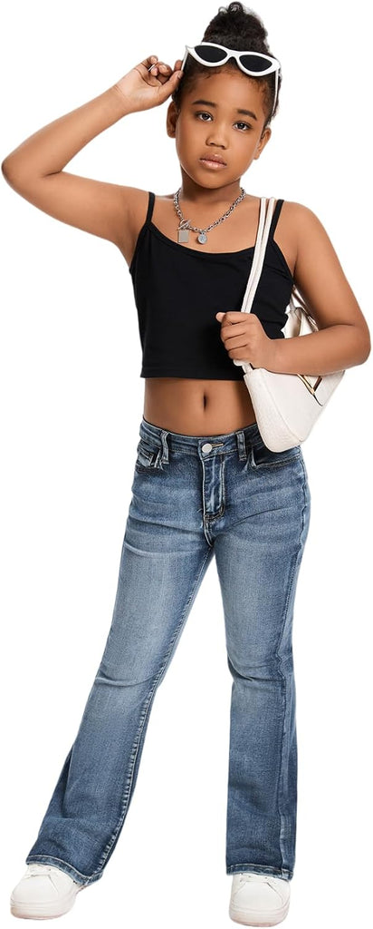 Girls Flare Jeans Bell Bottom Denim Pants for Girls Soft Stretch High Waist Kids Jeans Casual School Everyday