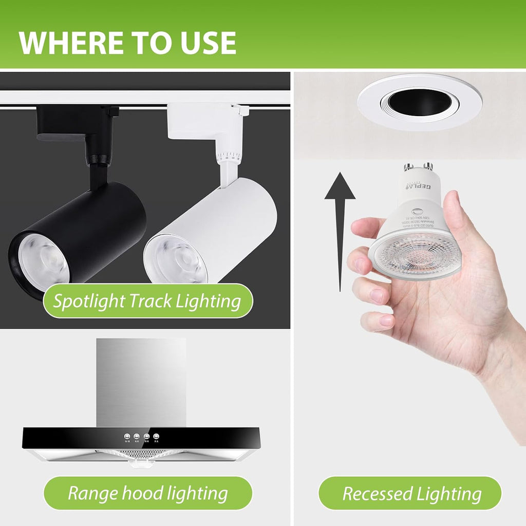 6 Pack GU10 LED Spotlight Bulbs,Dimmable, 5000K Daylight 582LM, 50W or 60W Halogen Equivalent,6W Recessed Light Bulbs