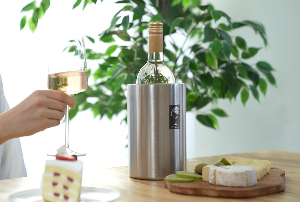 Wine Chiller Bucket with Stainless Ice Stone - Champagne Bucket for 750ml Single Bottle Cold up to 5 Hours - Iceless