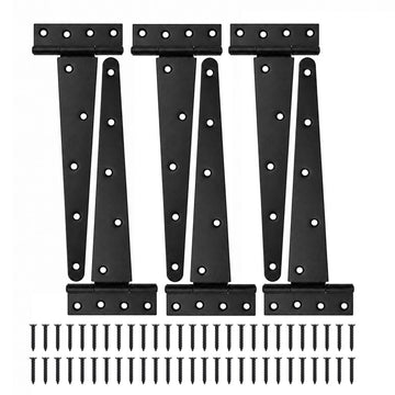 Gate Hinges 6 Pack 16 Inch, Heavy Duty Gate Hinges, T-Strap Black Corrosion-Resistant Hardware for Wooden Fence, Barn