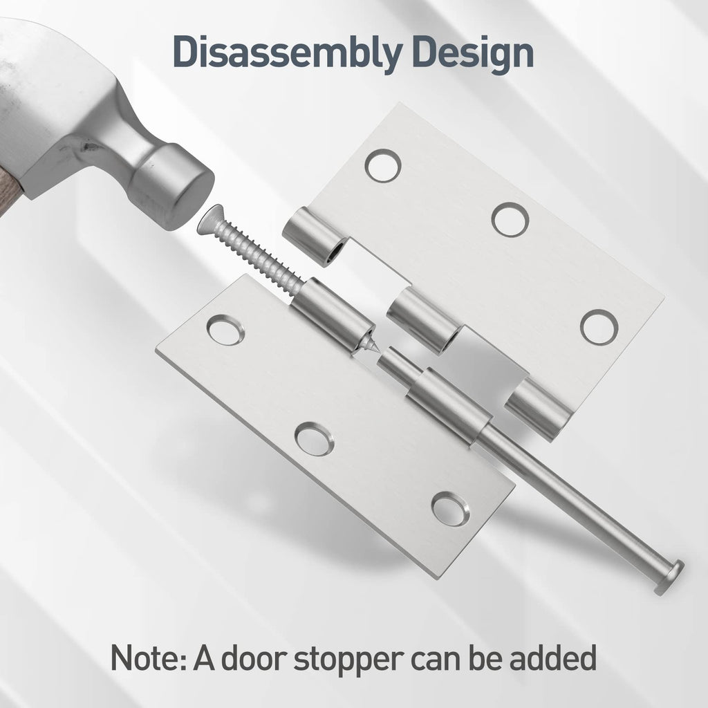 6 Pack 3.5" x 3.5" Brushed Nickel Door Hinges with Square Corner