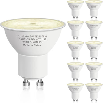 10 Pack GU10 Led Bulb 6W Equivalent 50W, MR16 Led Bulb 3000K Soft White Light Bulbs, 650 Lumens, Non-Dimmable, GU10