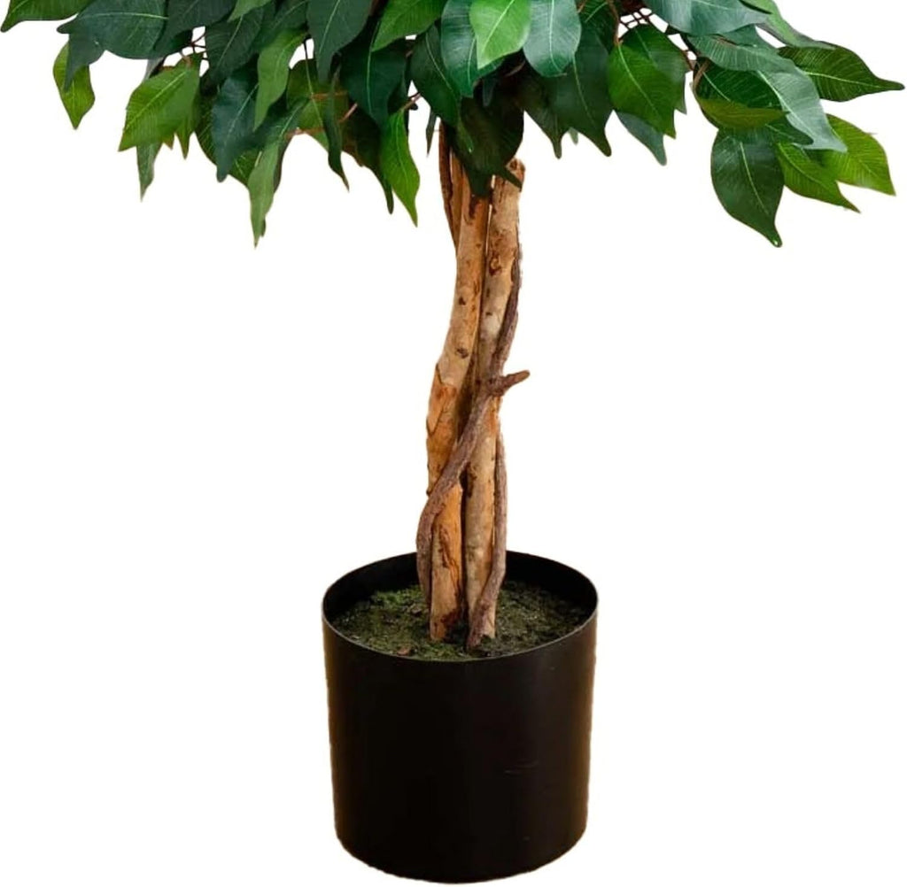4 ft Artificial Triple Trunk Ficus Tree with Pot | Natural Wood Trunks, Silk Tree with Dense Foliage, Mid-Size Faux