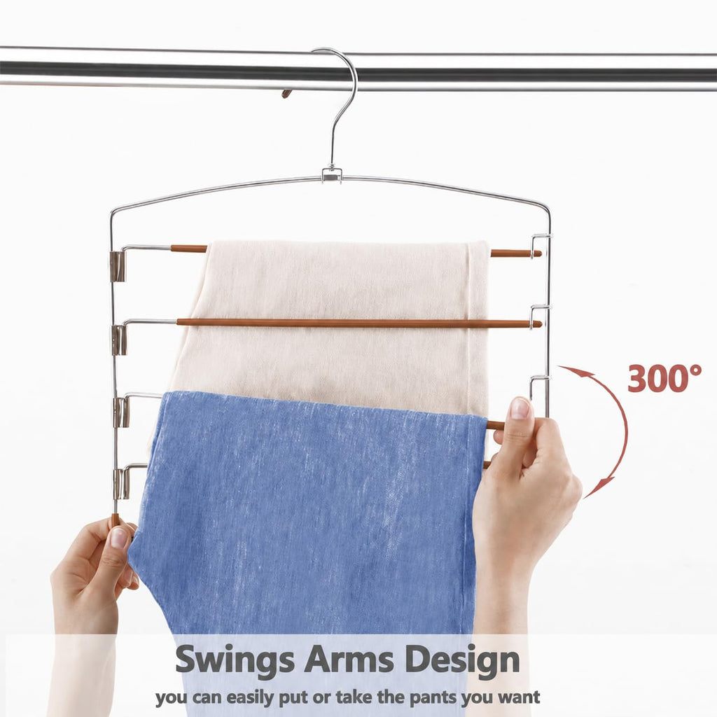 Pants Hangers Space Saving 3 Pack 5 Layer Swing Arm Hanger Brown