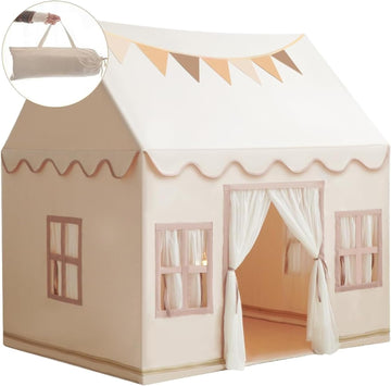 Large Kids Tent Playhouse Base Fabric with Star Lights, Flags and Tote Bags, Kids Play Tent Indoor & Outdoor