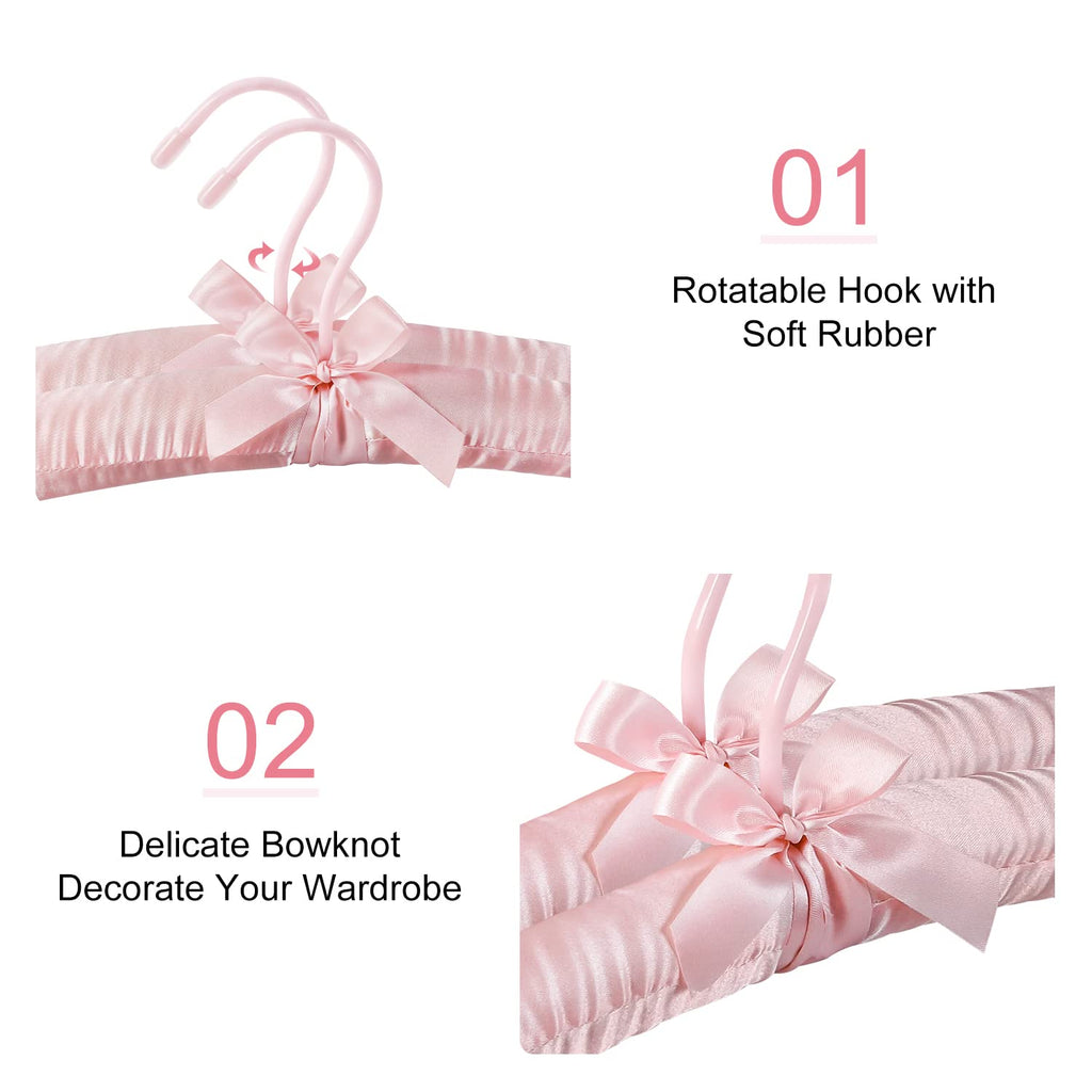 Satin Padded Hangers for Women Clothing 17-inch 10 Pack Pink