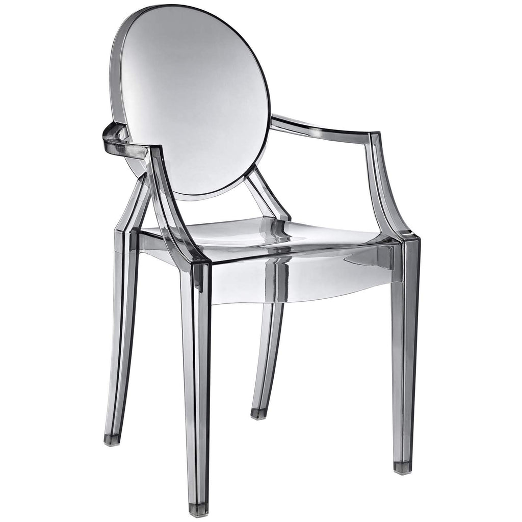 Casper Modern Acrylic Stacking Kitchen and Dining Room Arm Chair in Smoke - Fully Assembled