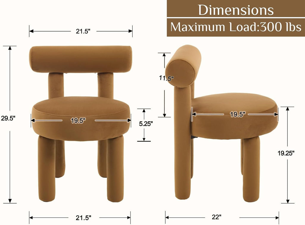 Velvet Upholstered Dining Chairs Set of 2, Modern Dining Room Chairs with Back, Round Kitchen Chairs