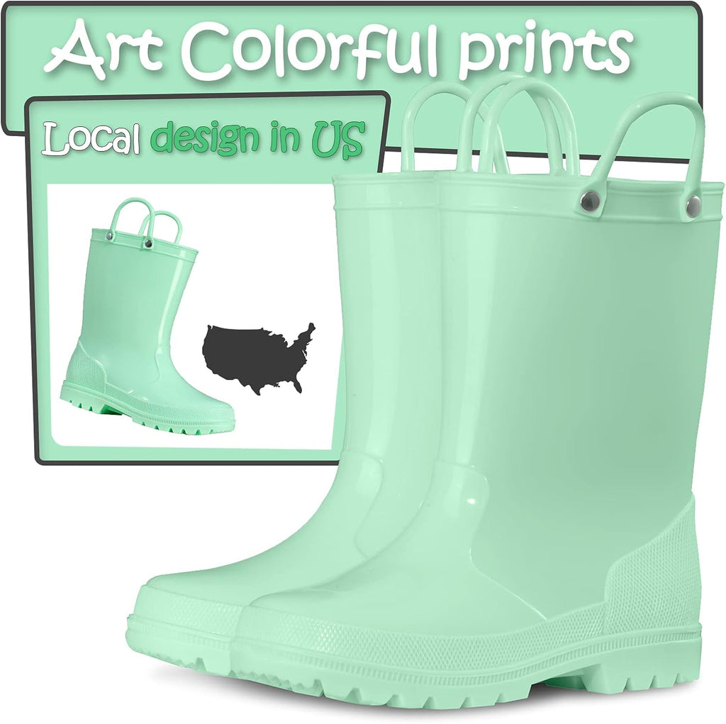 Kids Girls & Boys Rain Boots with Easy-on Handles Outdoors