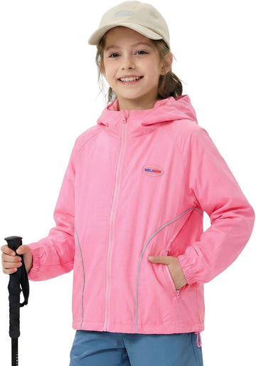 Lightweight Jacket for Girls Kid Teen Waterproof Windbreaker Hooded Rain Coats with Pockets