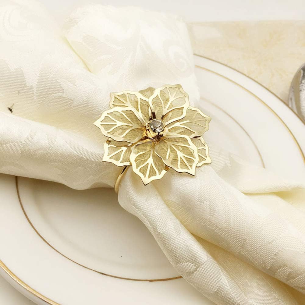 Flower Napkin Rings, Hollow Out Floral Napkin Holder Adornment Kitchen Dining Room Wedding Banquet Parties - Set of 12